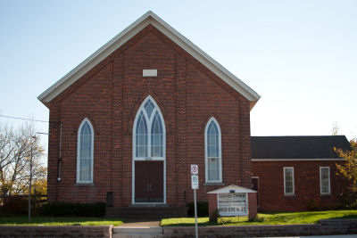 Church Frontal View with Sign coloured
